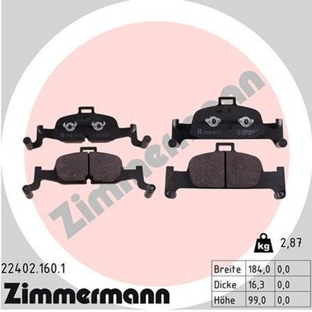 ZIMMERMANN BRAKE PAD SET 8W0698151AD 22402.160.1